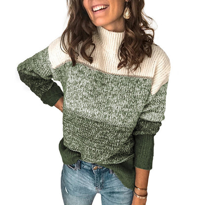 Chic Lune™ Sophie | Pull Femme en Maille Contraste à Col Montant avec Panneaux Rayés