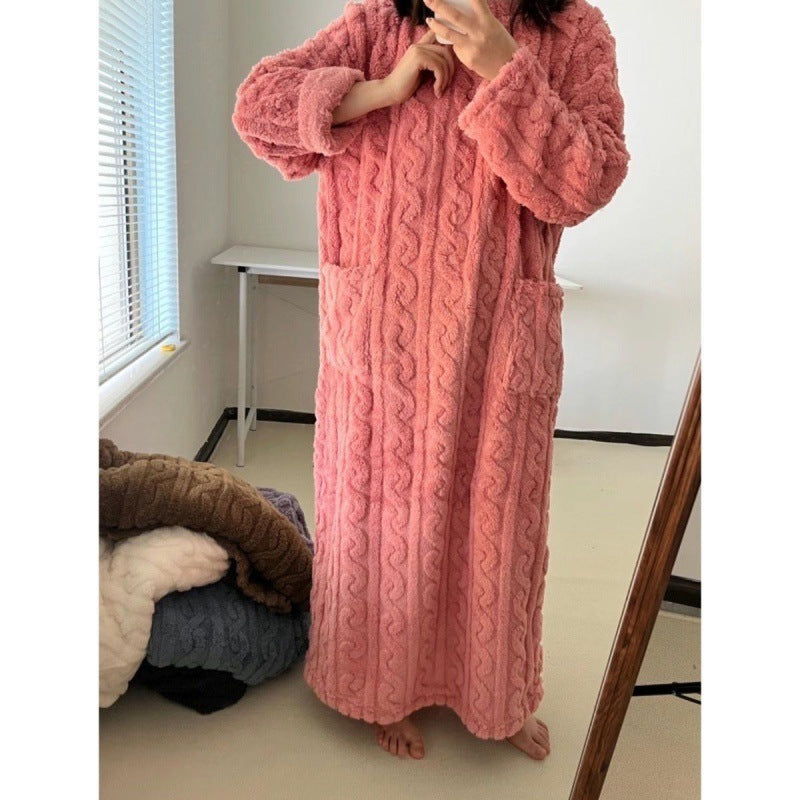 Women's Coral Fleece Thermal Long Nightgown