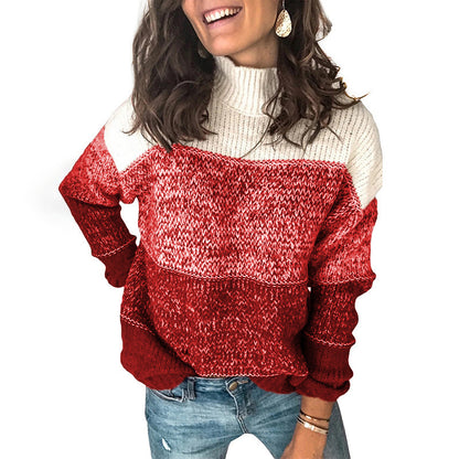 Chic Lune™ Sophie | Pull Femme en Maille Contraste à Col Montant avec Panneaux Rayés