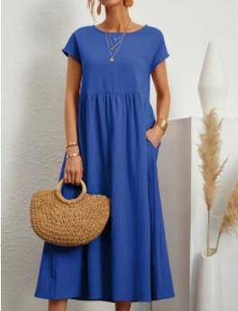 Solid Color Sleeveless Loose Pockets Cotton And Linen Dress