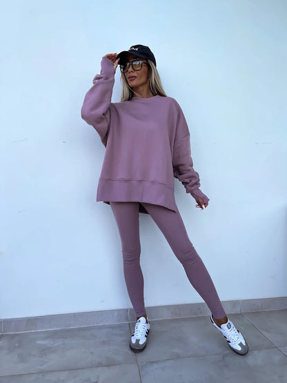 Chic Lune™ Éve | Ensemble pull-over décontracté à manches longues et col ras du cou