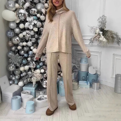 Chic Lune™ Laura | Ensemble de tricot à col roulé et haut à manches longues et pantalon